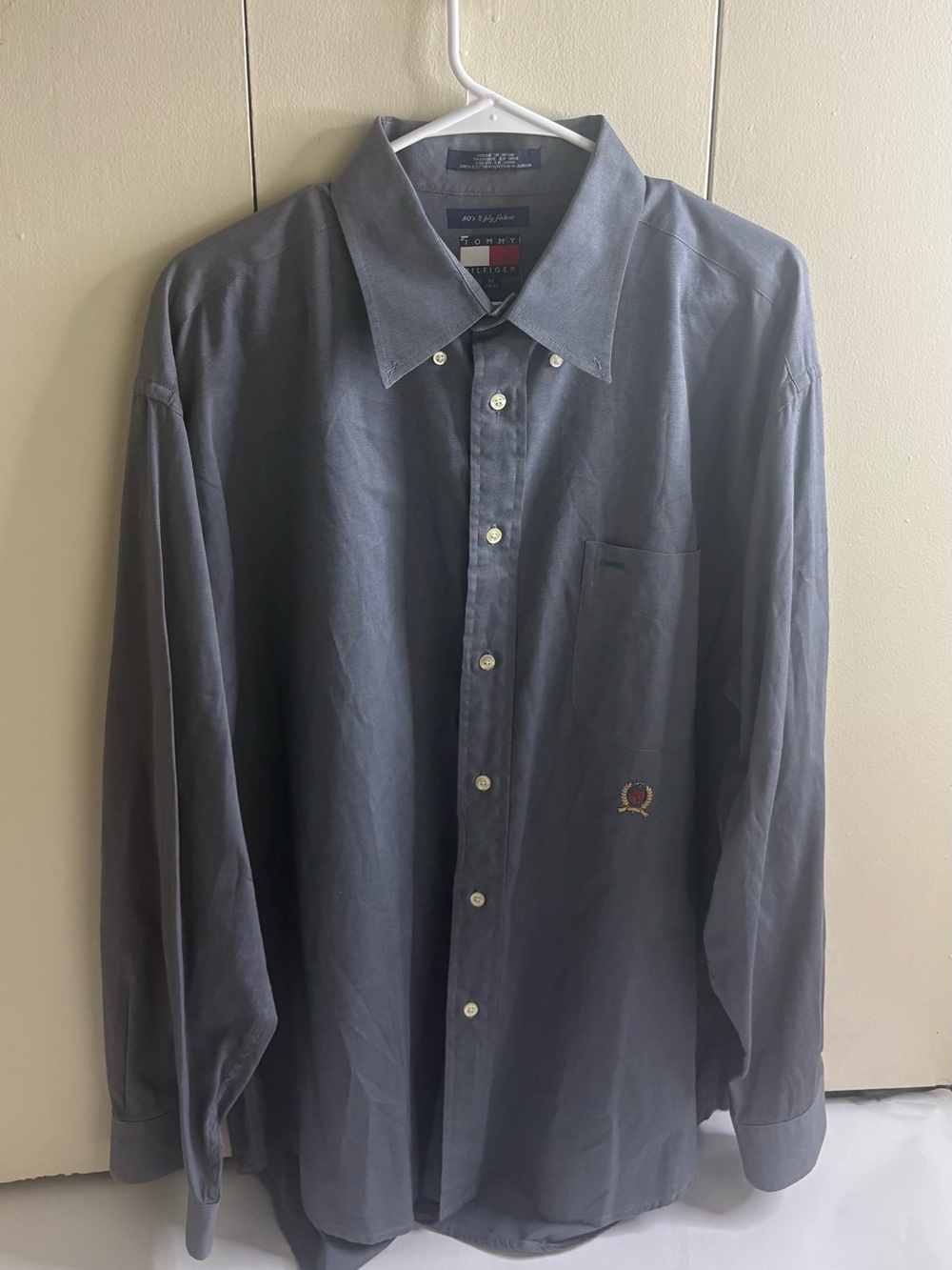 Tommy Hilfiger Men’s XL Long-Sleeve Button-Up Shirt - Gray 90s shirt